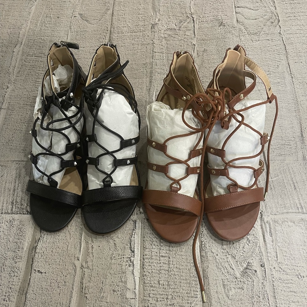 Pair of sandals, lace up, black and brown NWT